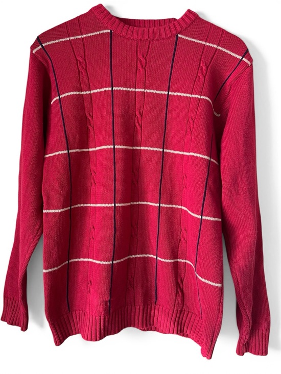 Oscar de la Renta Other - Vintage Oscar de la Renta Red Cable Knit Striped Sweater Preppy Grandpa Core